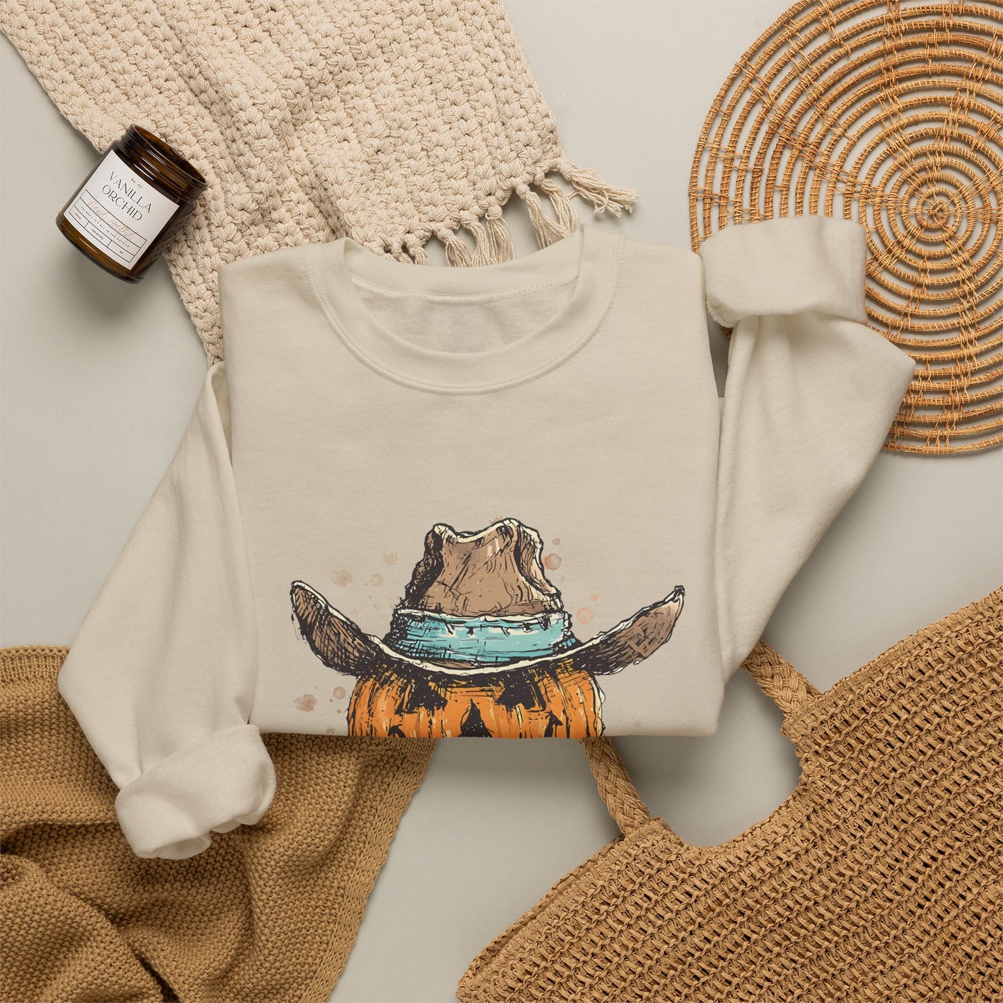 Pumpkin Cowboy Crewneck Sweatshirt — Western Halloween Pumpkin Design