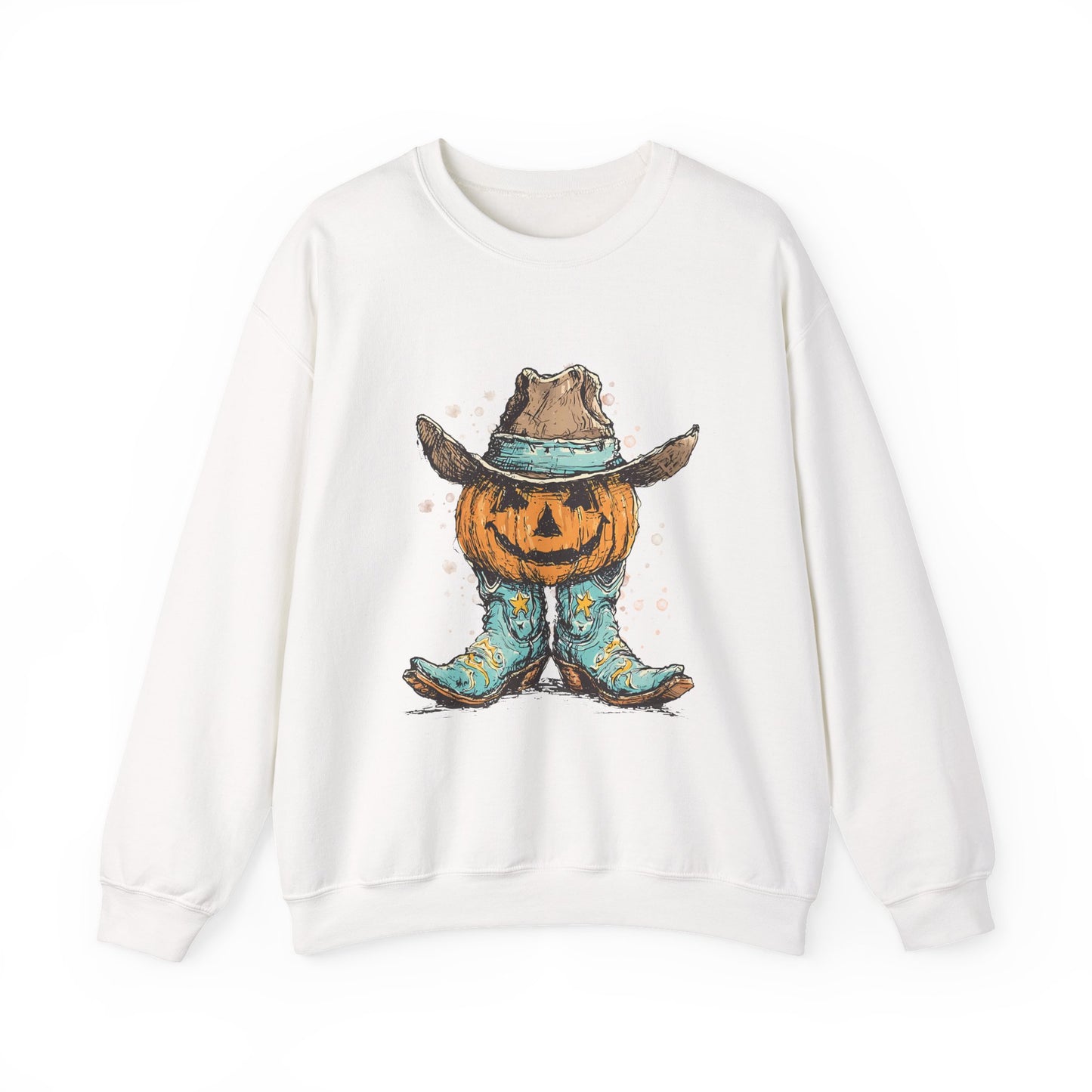 Pumpkin Cowboy Crewneck Sweatshirt — Western Halloween Pumpkin Design