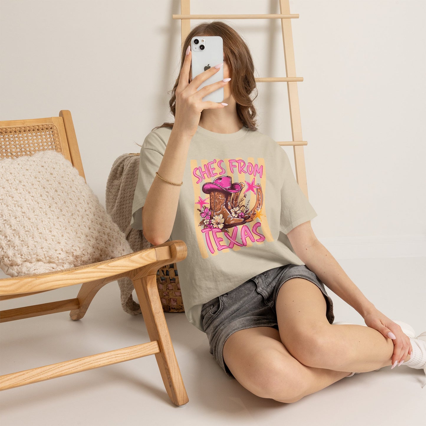 She's From Texas T-Shirt — Pink Cowgirl Boots & Hat Texas Pride Tee