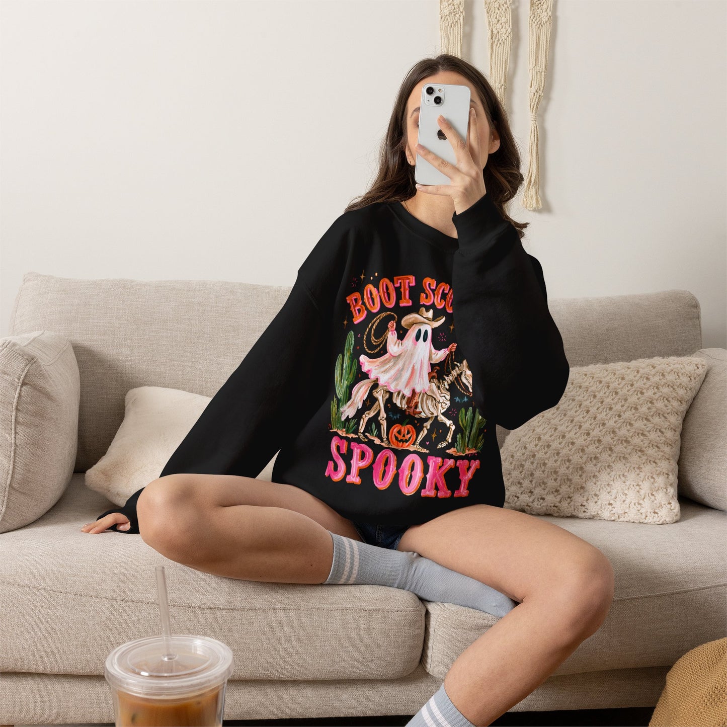 Boot Scootin' Spooky Sweatshirt — Western Halloween Ghost Crewneck