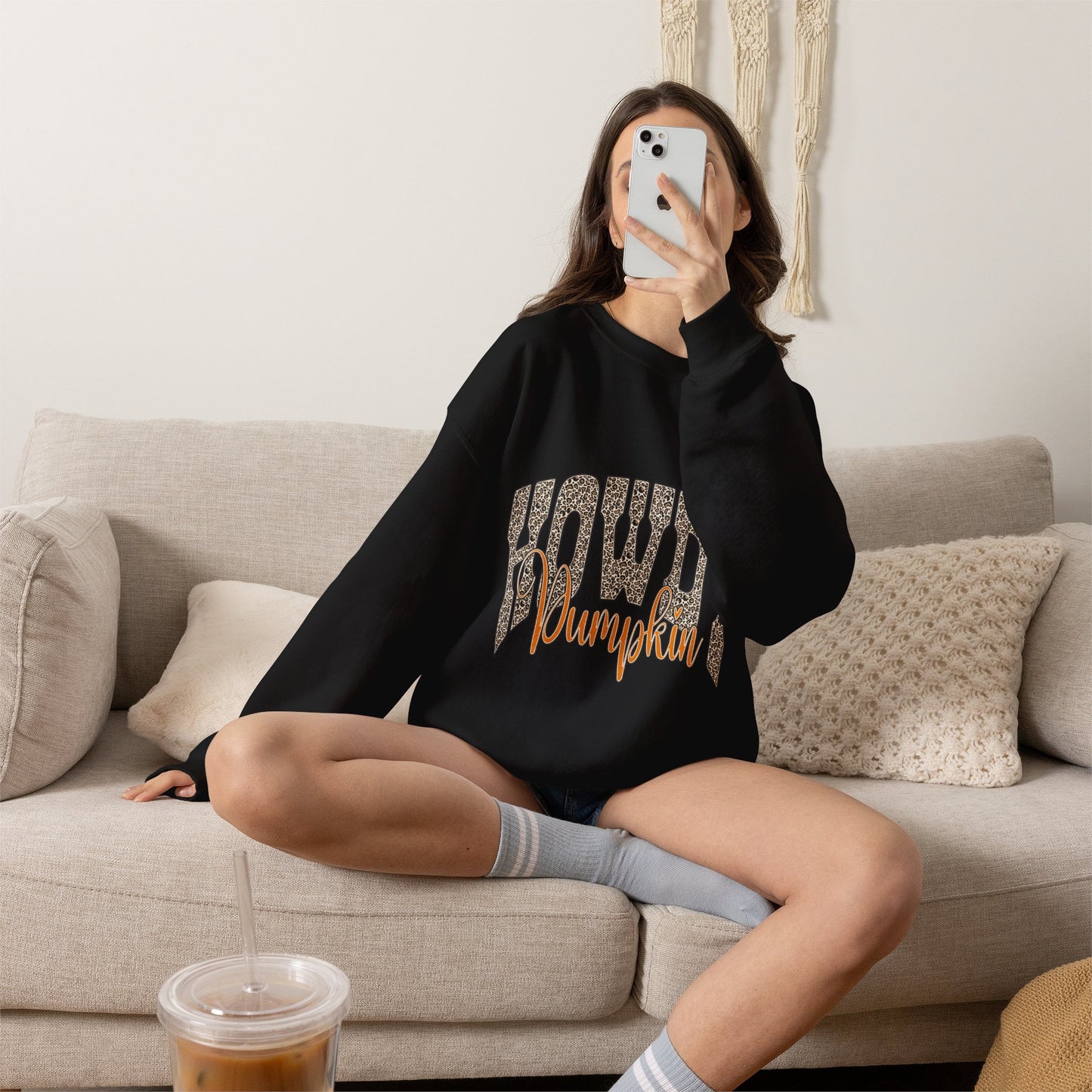 Howdy Pumpkin Crewneck Sweatshirt — Retro Leopard Fall Graphic