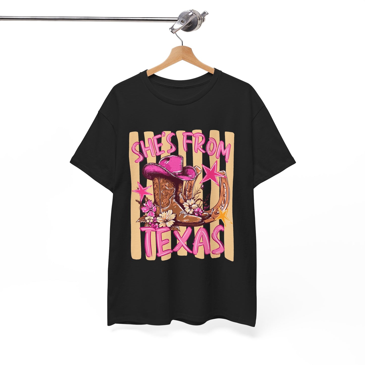 She's From Texas T-Shirt — Pink Cowgirl Boots & Hat Texas Pride Tee