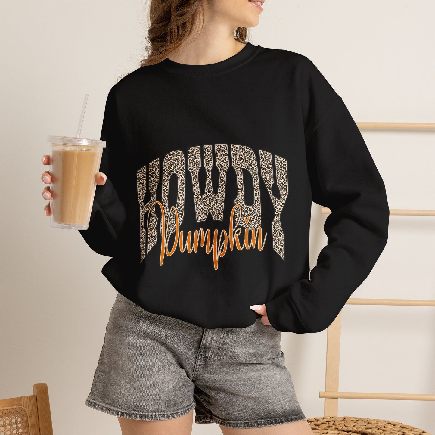 Howdy Pumpkin Crewneck Sweatshirt — Retro Leopard Fall Graphic