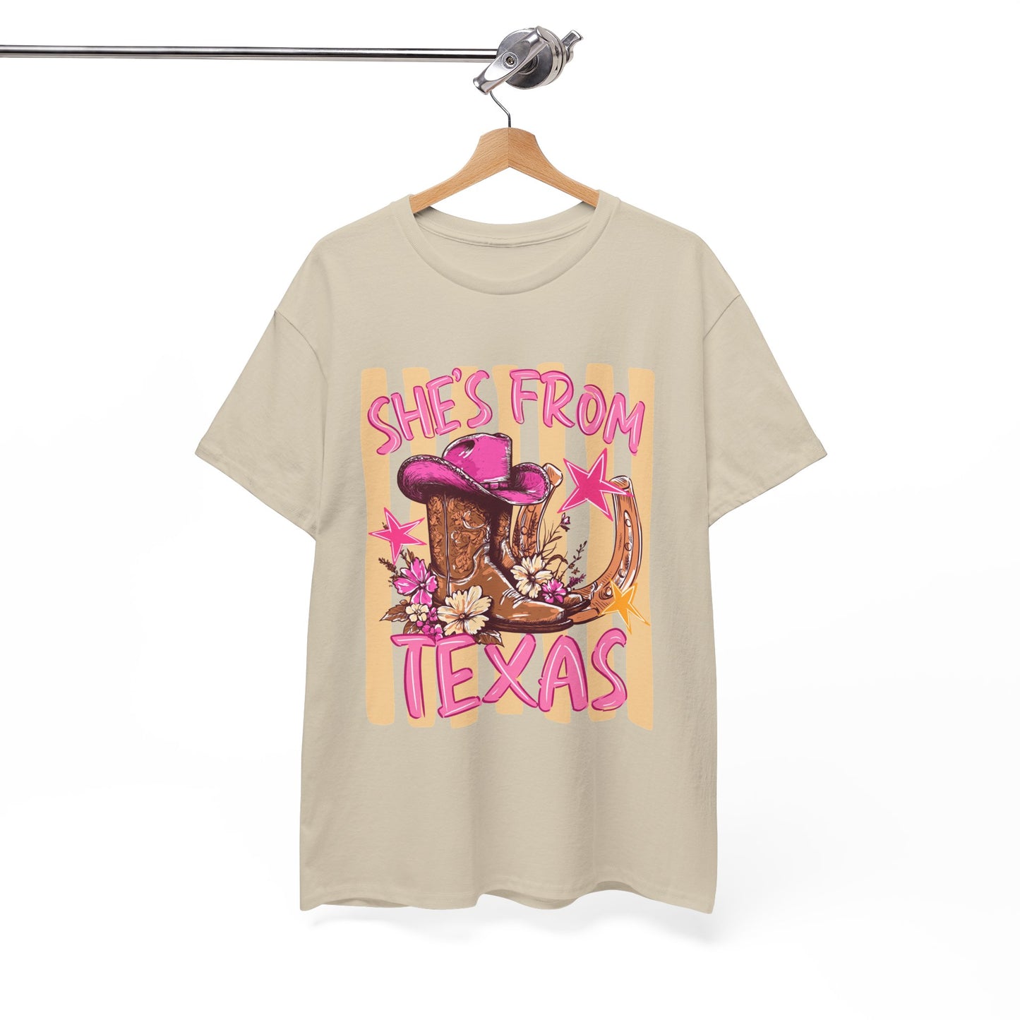 She's From Texas T-Shirt — Pink Cowgirl Boots & Hat Texas Pride Tee