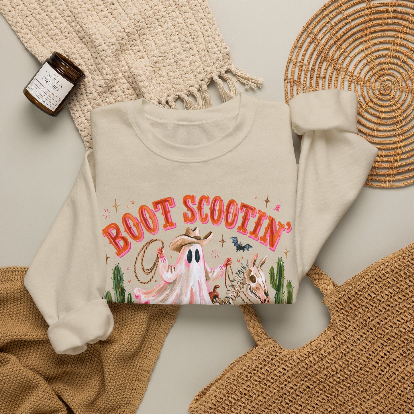 Boot Scootin' Spooky Sweatshirt — Western Halloween Ghost Crewneck