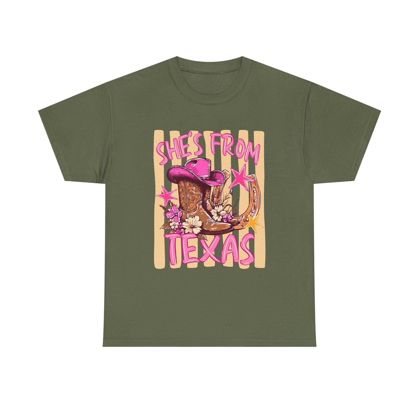 She's From Texas T-Shirt — Pink Cowgirl Boots & Hat Texas Pride Tee