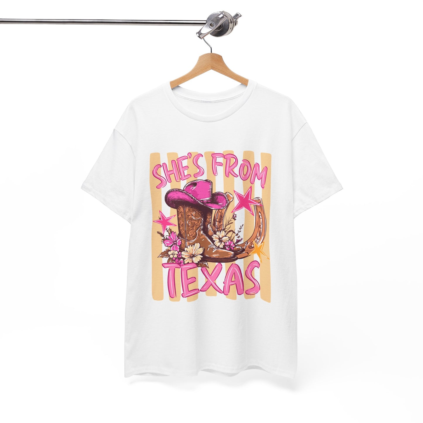 She's From Texas T-Shirt — Pink Cowgirl Boots & Hat Texas Pride Tee
