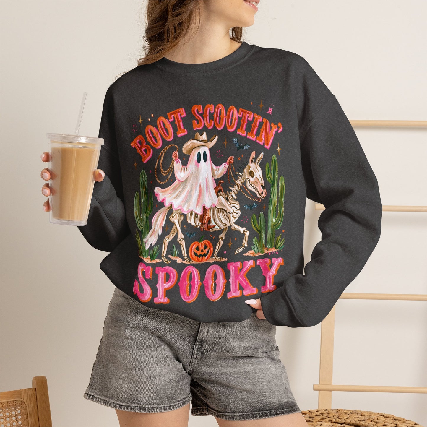 Boot Scootin' Spooky Sweatshirt — Western Halloween Ghost Crewneck