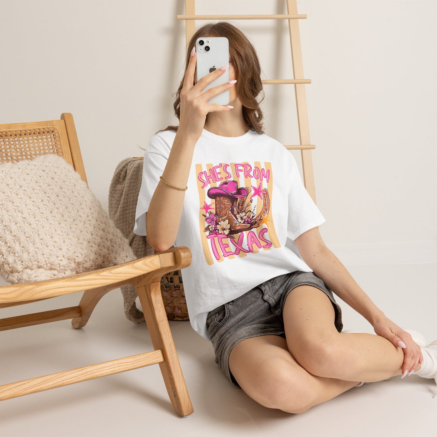 She's From Texas T-Shirt — Pink Cowgirl Boots & Hat Texas Pride Tee