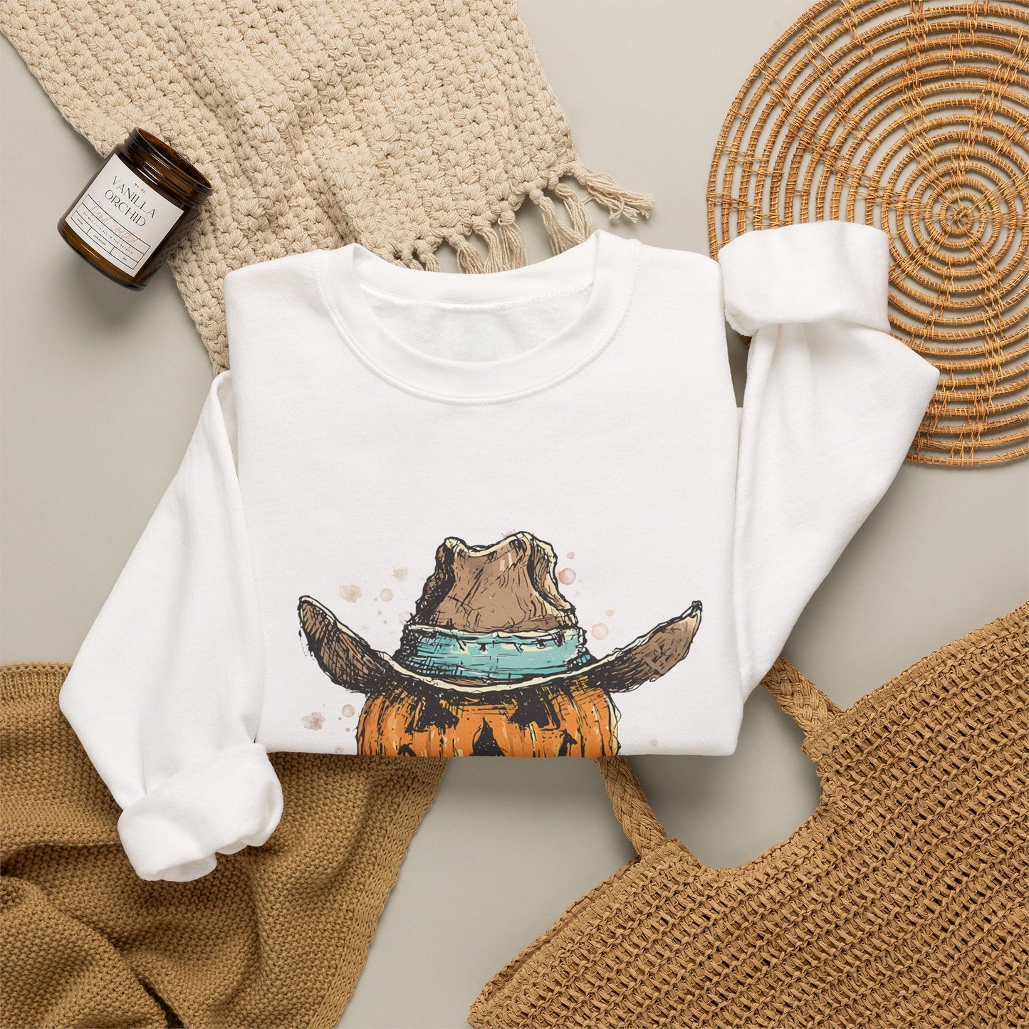 Pumpkin Cowboy Crewneck Sweatshirt — Western Halloween Pumpkin Design
