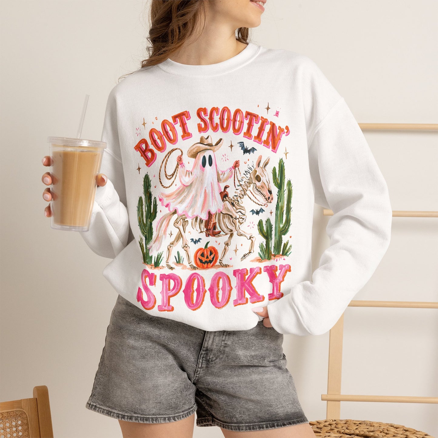 Boot Scootin' Spooky Sweatshirt — Western Halloween Ghost Crewneck
