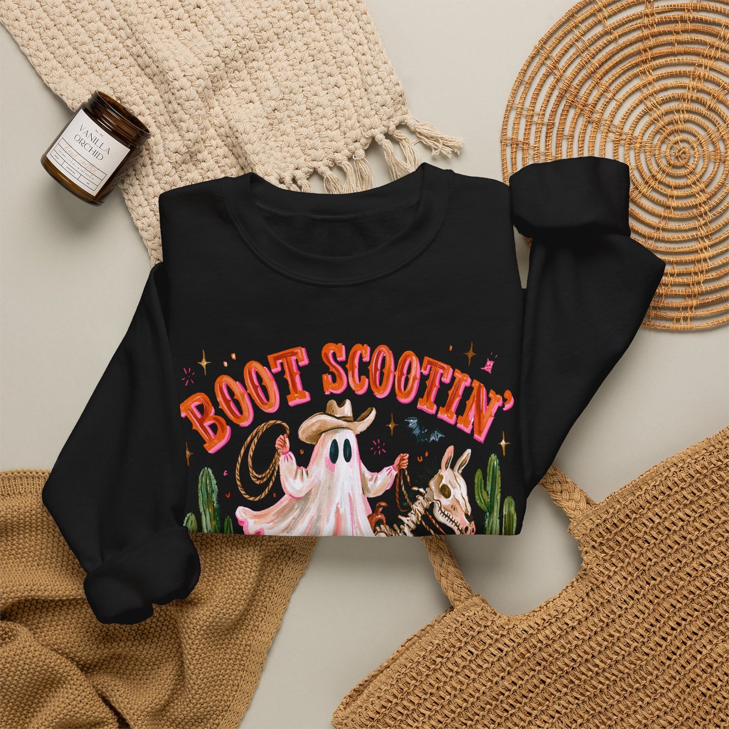 Boot Scootin' Spooky Sweatshirt — Western Halloween Ghost Crewneck