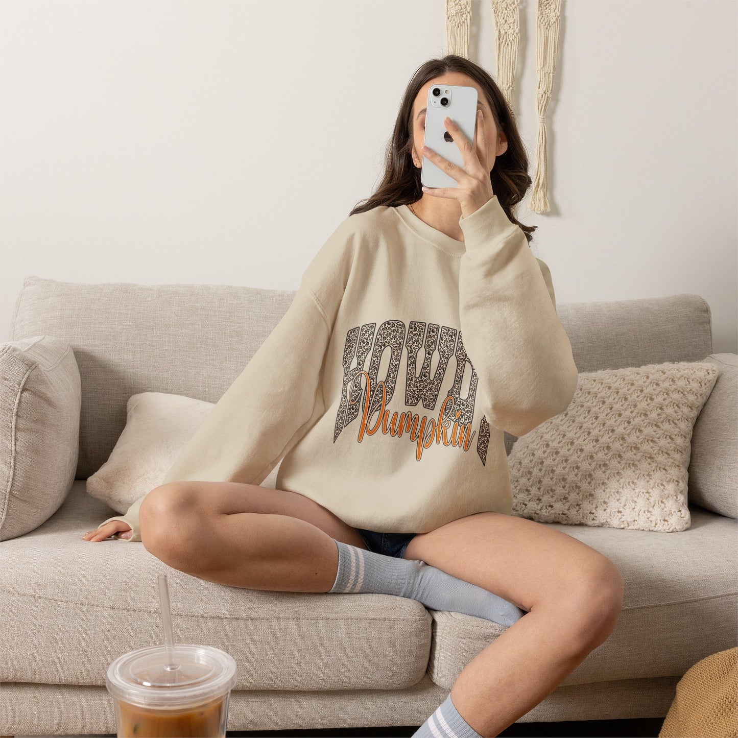 Howdy Pumpkin Crewneck Sweatshirt — Retro Leopard Fall Graphic