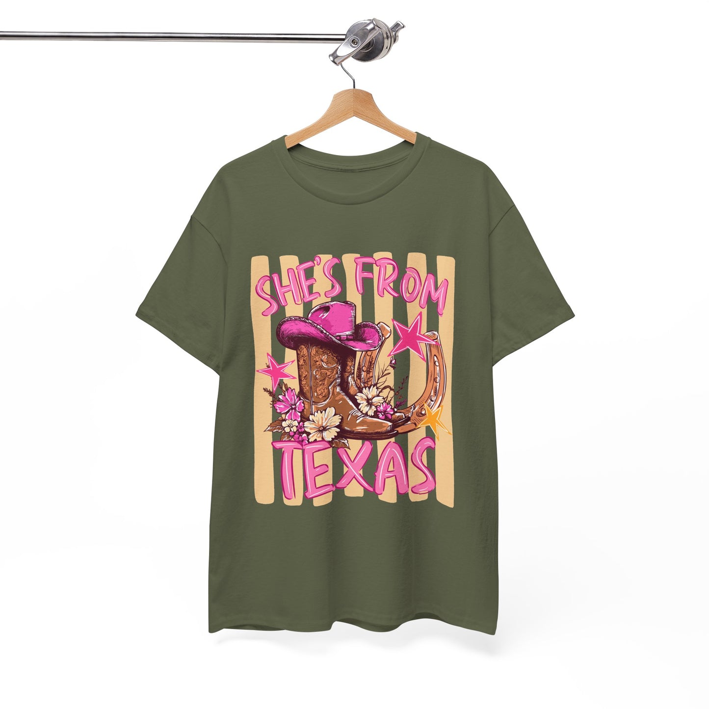 She's From Texas T-Shirt — Pink Cowgirl Boots & Hat Texas Pride Tee