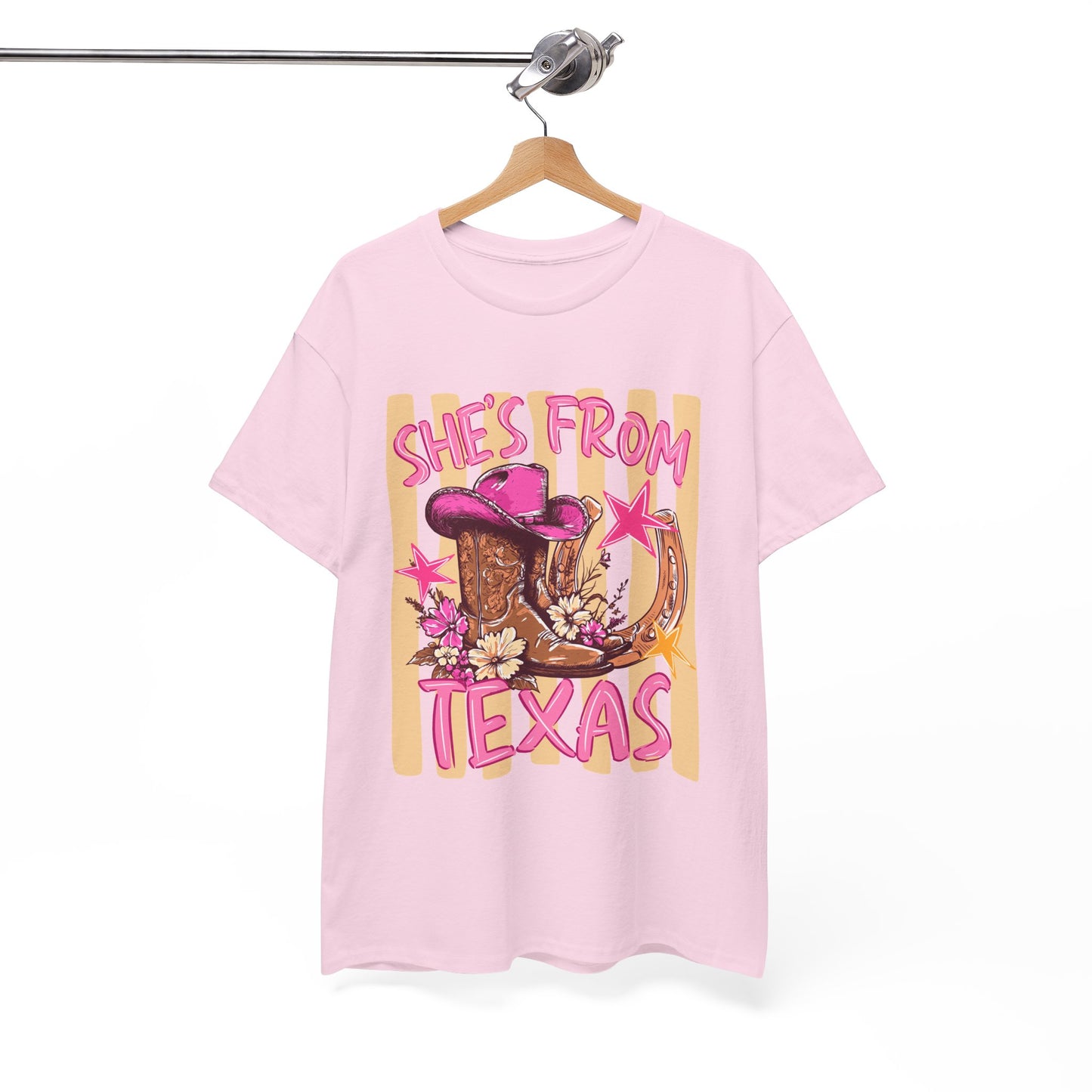 She's From Texas T-Shirt — Pink Cowgirl Boots & Hat Texas Pride Tee