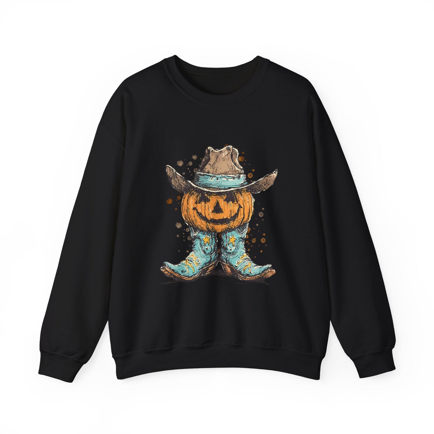 Pumpkin Cowboy Crewneck Sweatshirt — Western Halloween Pumpkin Design
