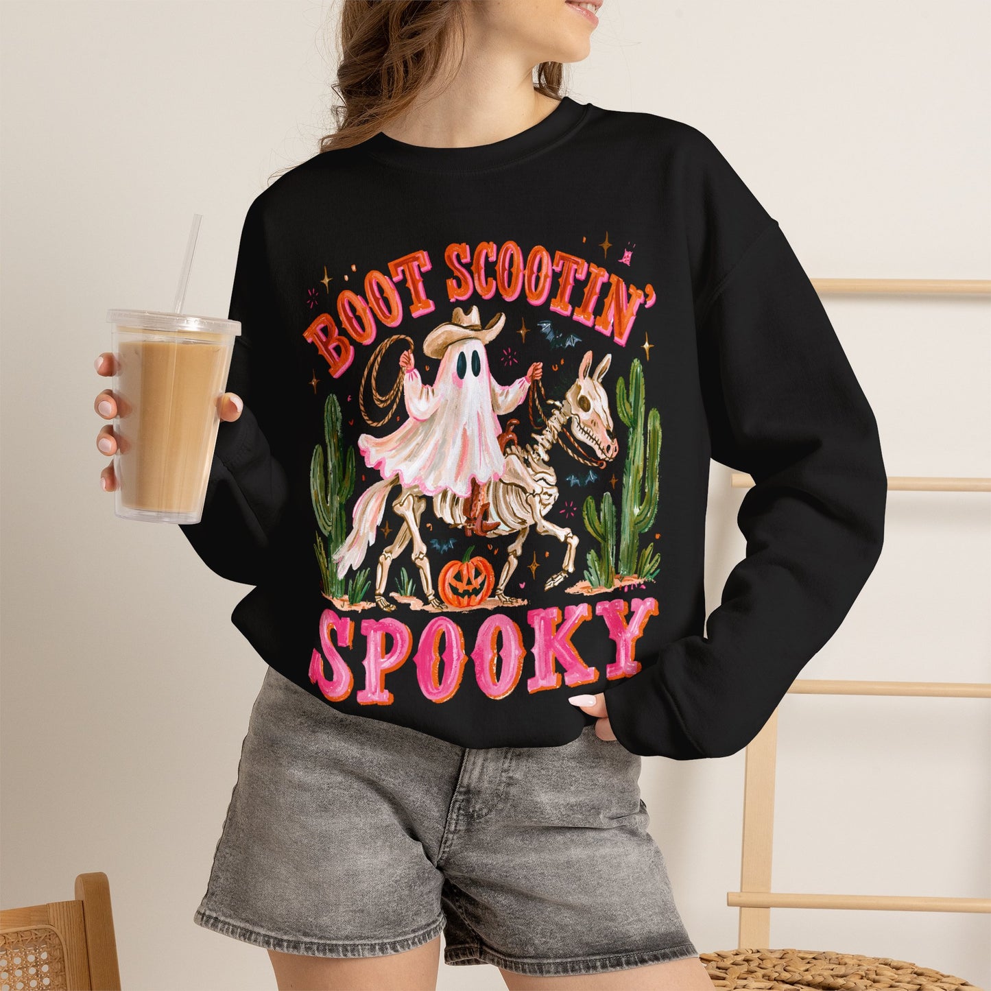 Boot Scootin' Spooky Sweatshirt — Western Halloween Ghost Crewneck