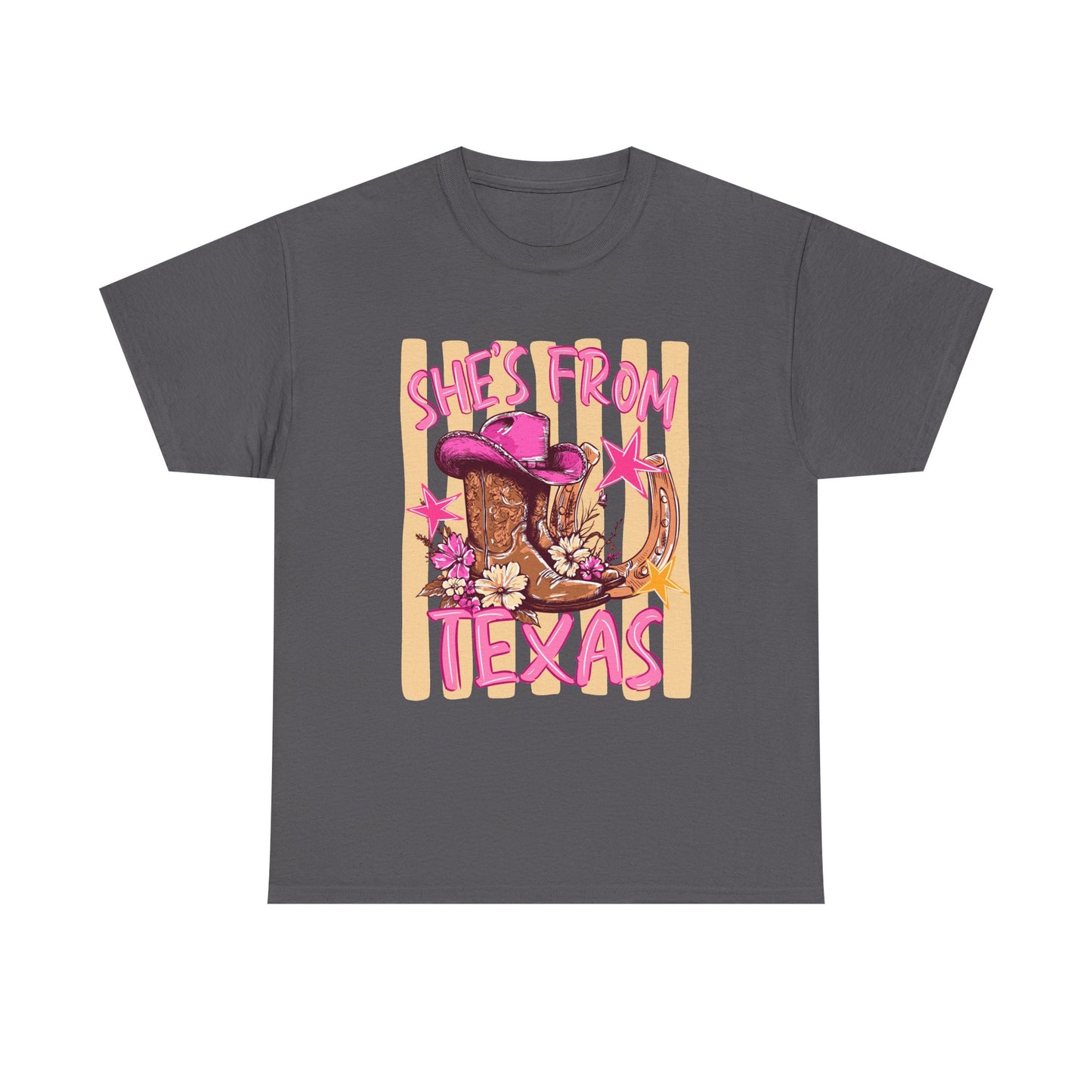 She's From Texas T-Shirt — Pink Cowgirl Boots & Hat Texas Pride Tee