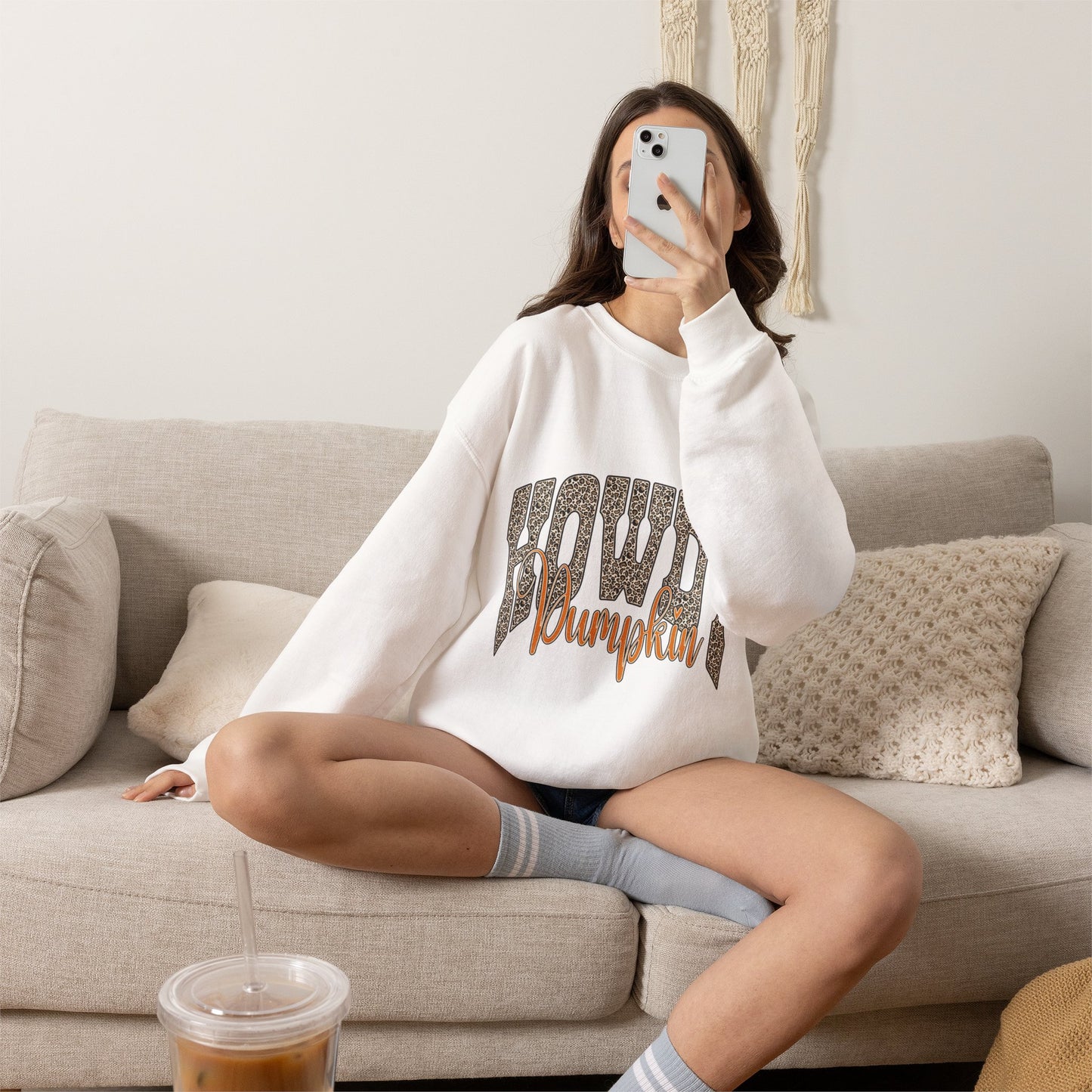 Howdy Pumpkin Crewneck Sweatshirt — Retro Leopard Fall Graphic