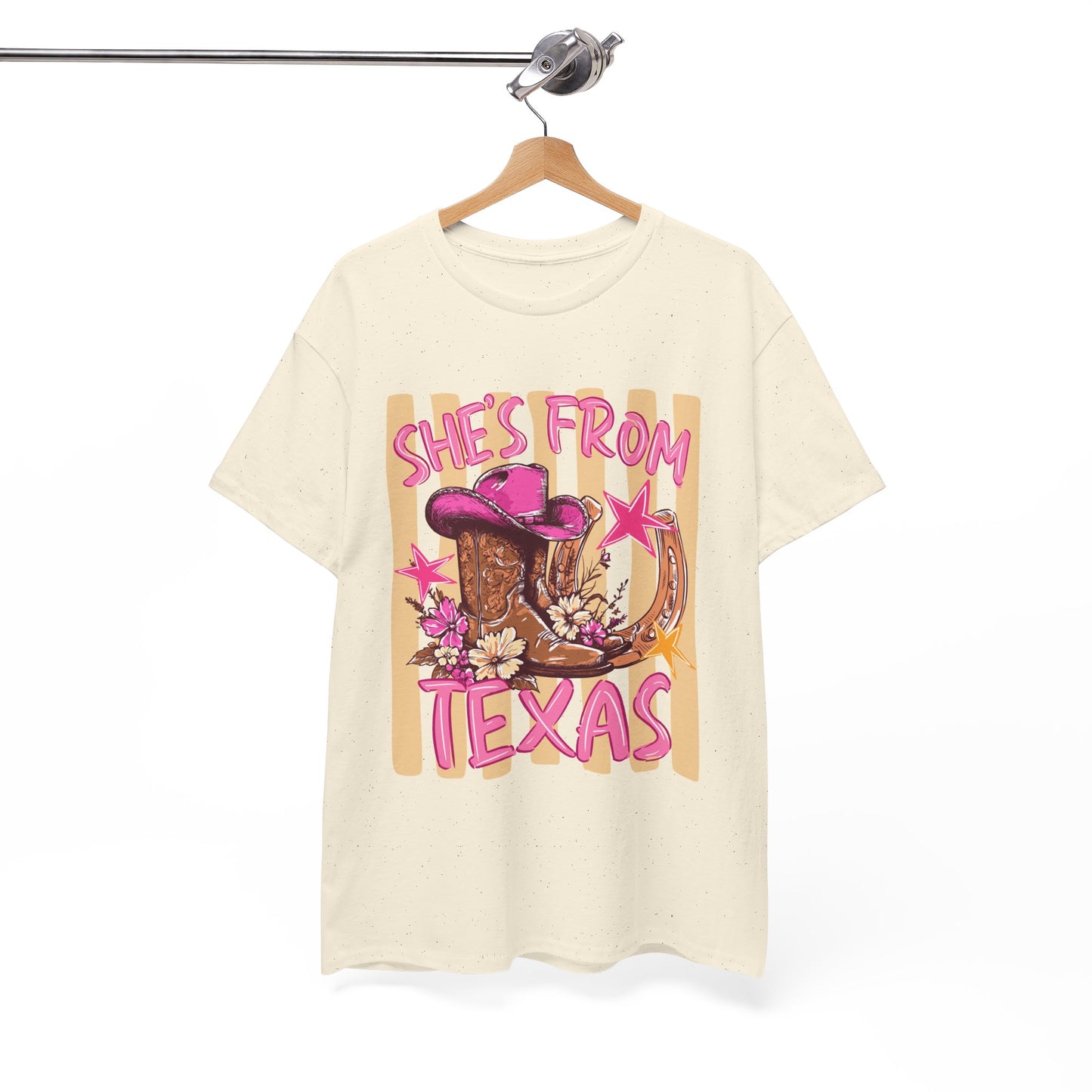 She's From Texas T-Shirt — Pink Cowgirl Boots & Hat Texas Pride Tee