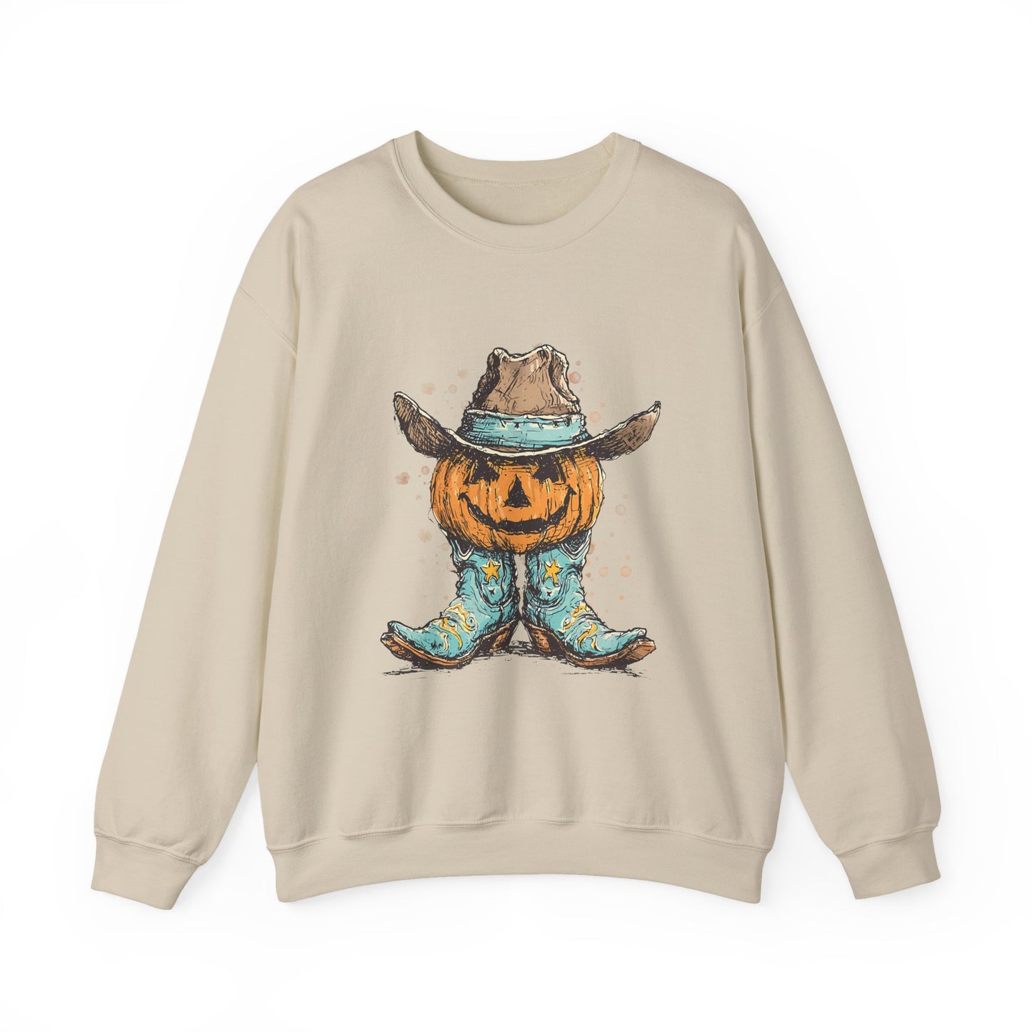 Pumpkin Cowboy Crewneck Sweatshirt — Western Halloween Pumpkin Design