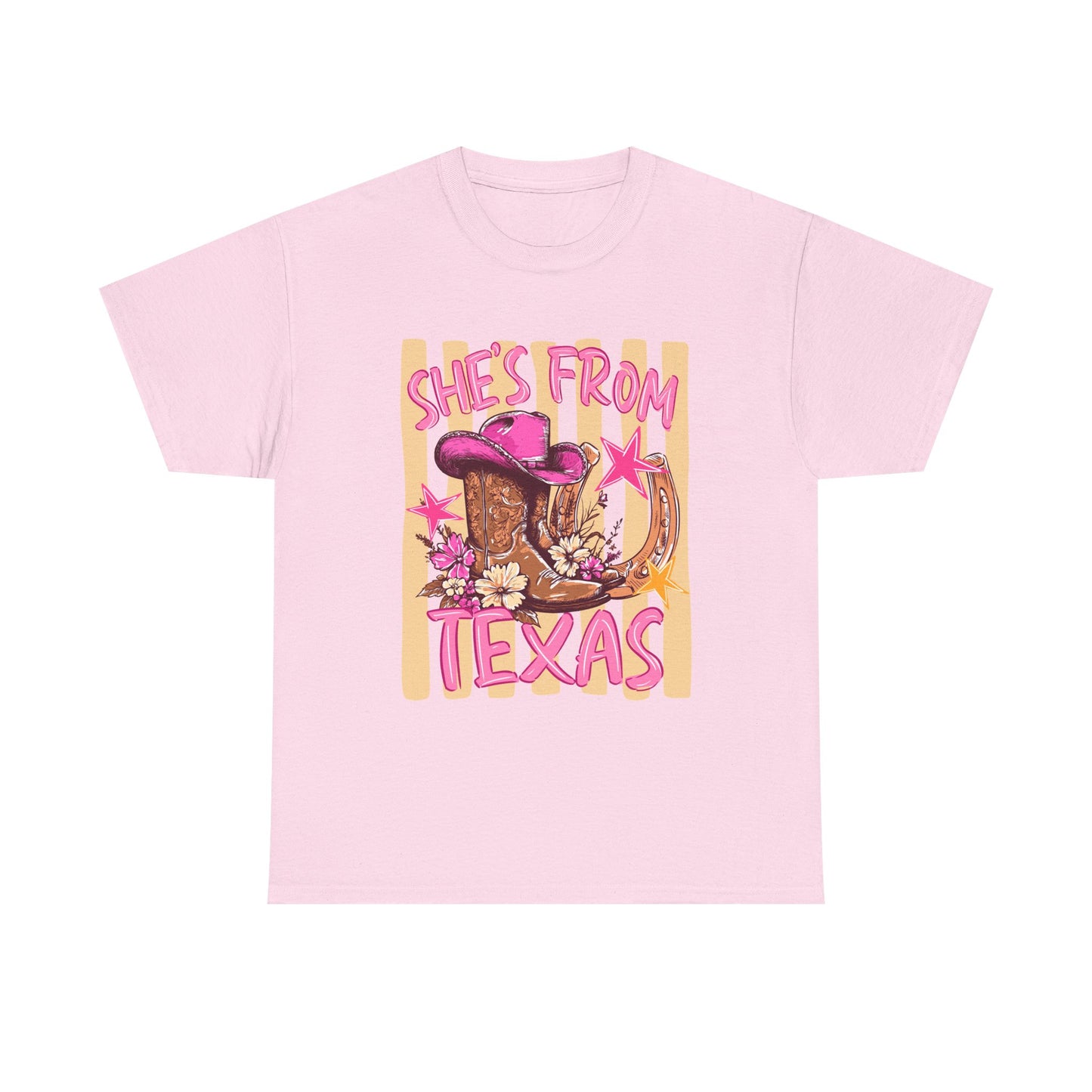 She's From Texas T-Shirt — Pink Cowgirl Boots & Hat Texas Pride Tee