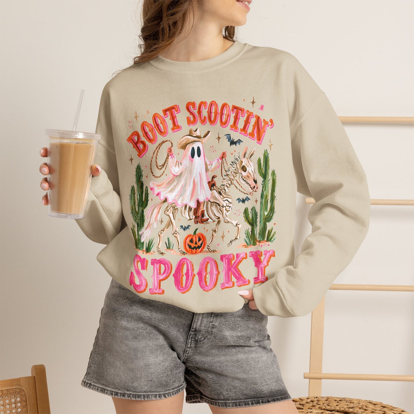 Boot Scootin' Spooky Sweatshirt — Western Halloween Ghost Crewneck