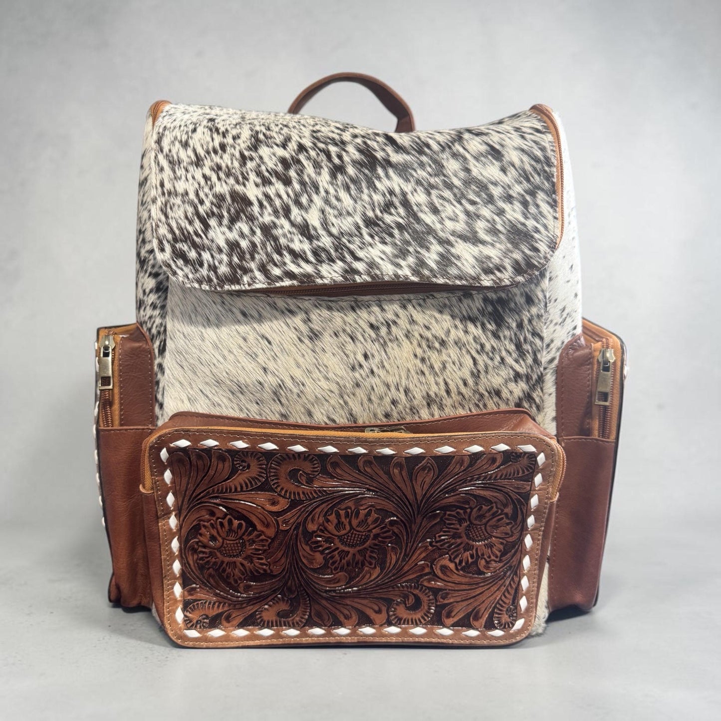 Genuine Western Cowhide Leather Backpack Diaper Bag Personal Item carry-on luggage by Double B Wild Rags