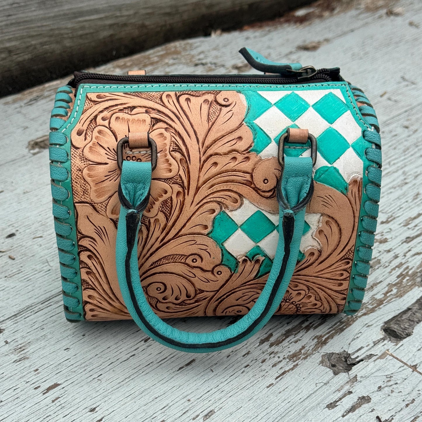 Western Checkered Colorful Speedy Barrel Bag by Double B